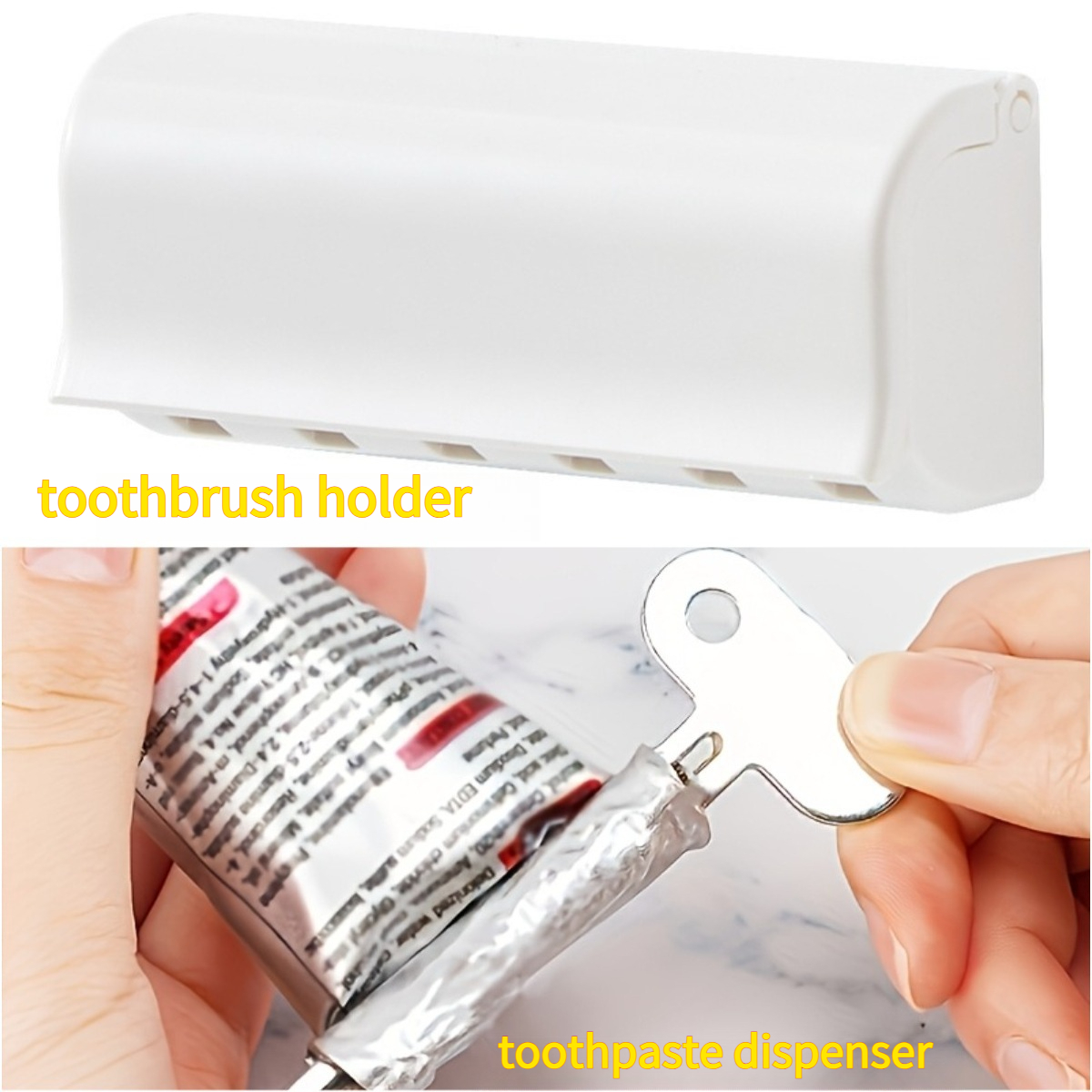 TEMU This 2pcs Set (toothbrush Holder + Toothpaste Dispenser) Is Suitable For Storing Toothbrushes In The Bathroom, Dorm Room, And Shower. It To 6