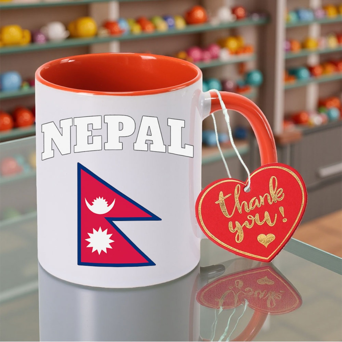 1pc Nepal Flag & NEPAL Text Ceramic Mug - 11oz Coffee Cup with Nepal National Emblem Print, Tea Cup for Home, Office, Holiday Gifts (Scratch-Resistant)
