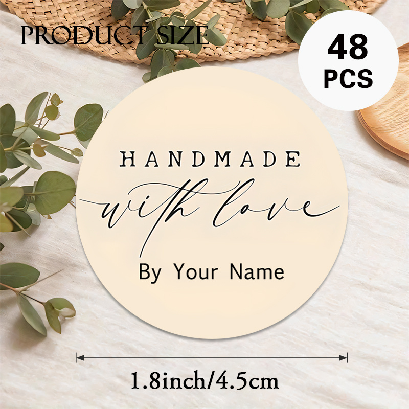 TEMU Custom 48/96pcs Of "handmade" Round Stickers, Featuring Customizable Text, With A Stylish Design, Perfect For Packaging Handmade Products,