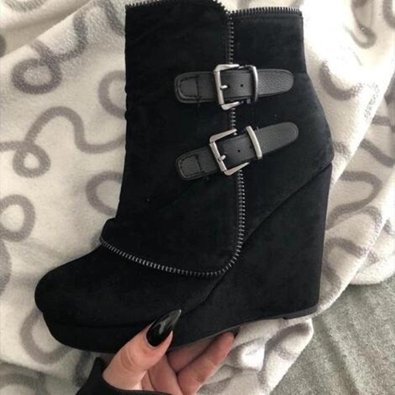 Image of European And Double- Wedge Short Boots, Thick-soled Invisible Height-increasing And Ankle Boots, All-match, Warm, Casual And Commuting Lady's Nude Boots For Autumn And Winter, Women Shoes