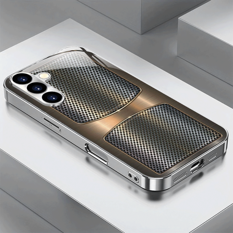 Phone Case: Phone Case - Metal Grid Pattern Electroplated Silver Tempered Glass New Phone Case For Galaxy S25/s24/s23/s22/s21/s20/note