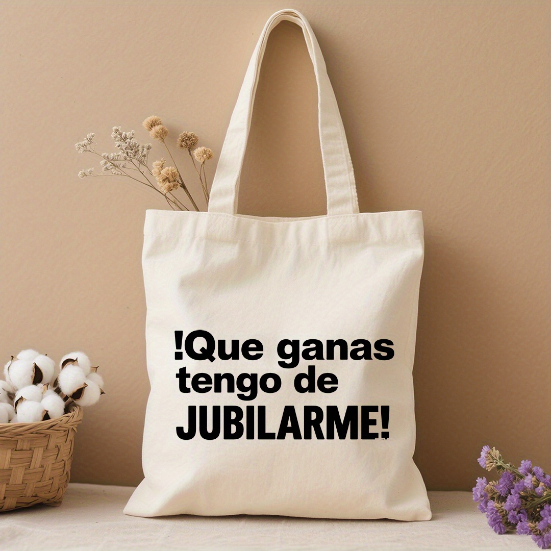 TEMU 1 ud. Bolso tote con diseño de impresión . 1 ud. Bolso tote con de jubilación en español "¡Qué para jubilarme!" - Bolso de compras de lona