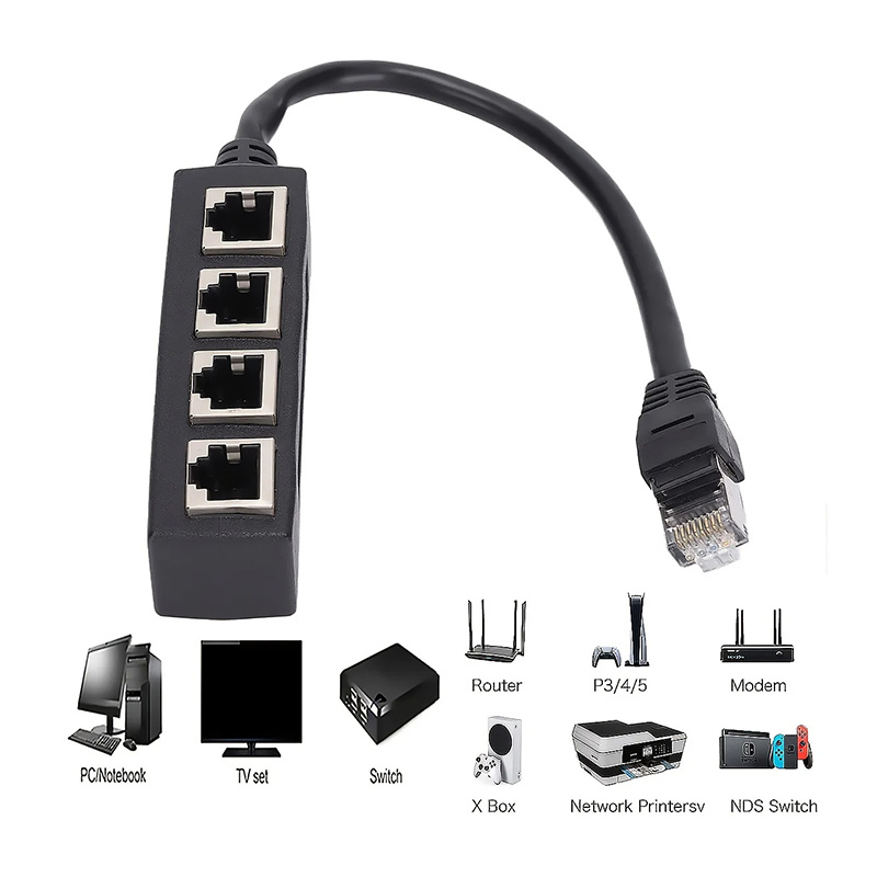 RJ45 Répartiteur 1 vers 4, Adaptateur répartiteur de câble réseau Ethernet pour extension de réseau Internet à domicile ou au bureau