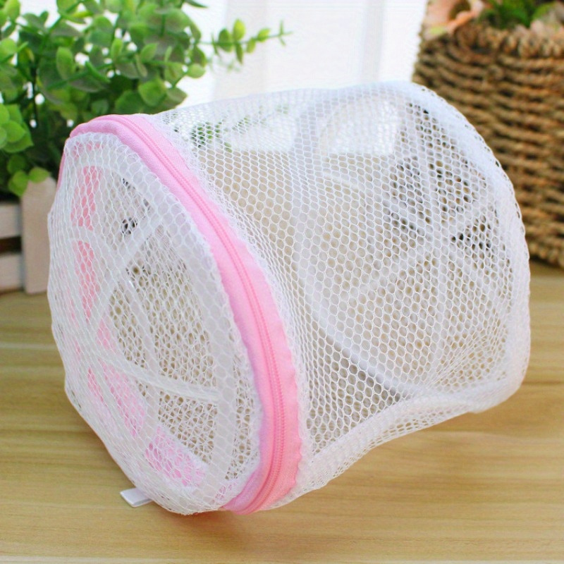 

1pc Mesh Lingerie Wash Bag With Zipper - High Permeability Fabric, Woven Round Shape, Easy- Organizer For Home & Kitchen Laundry, Laundry Bags