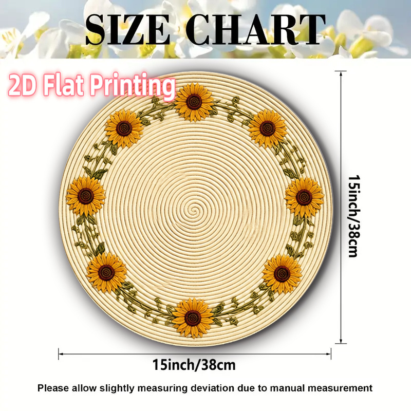 TEMU 4pcs 2d Printed Round Placemats 15in Sunflower Circle Beige Theme Design Table Arrangement Suitable For Holiday Parties, Family Gatherings,
