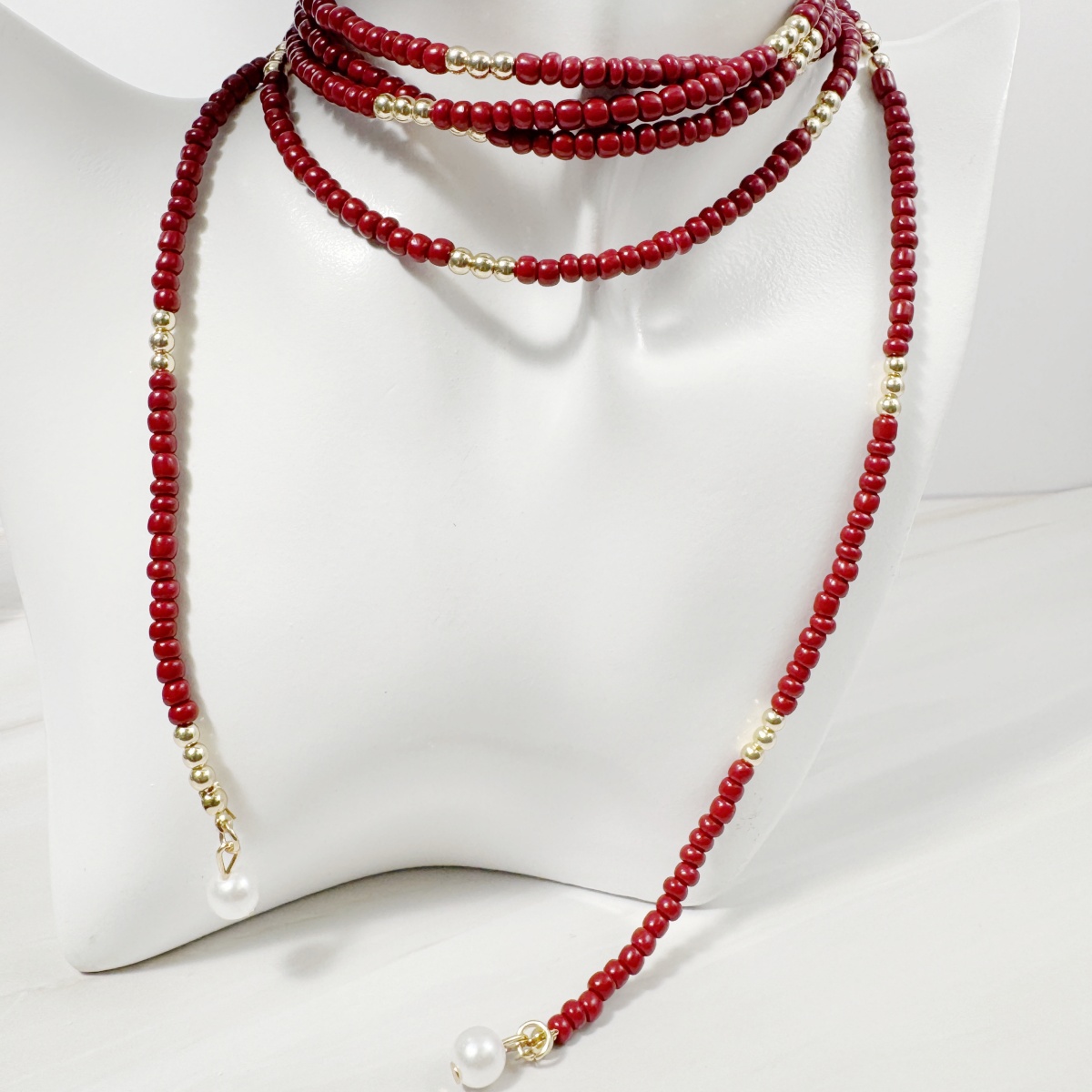 Unique Retro Round Rice Bead Y-Shaped Long Necklace