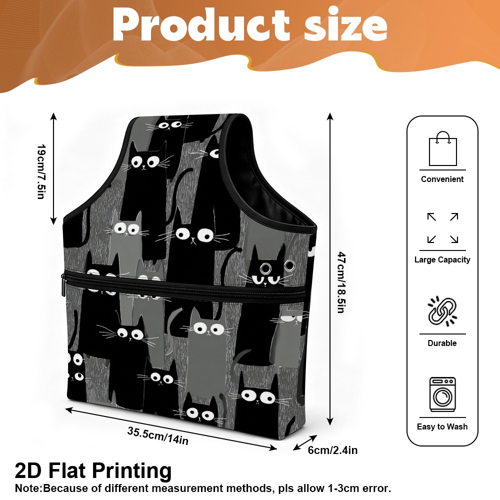 TEMU 1 sac de rangement plat 2D pour crochets, motif de chats d'Halloween à grands yeux, sac à main organisateur de fournitures de tricot avec poches