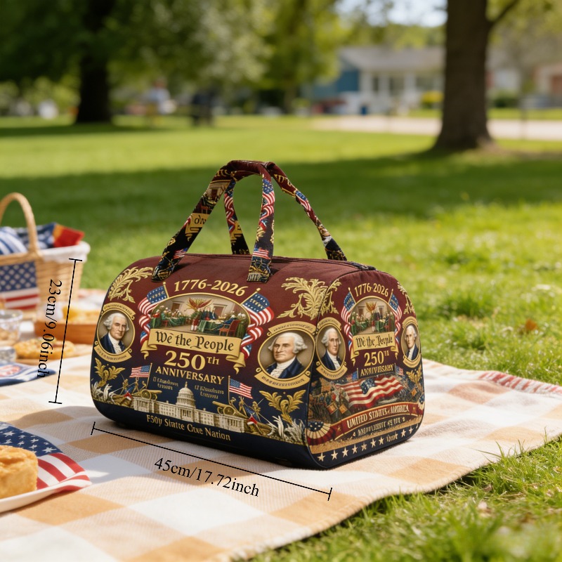 New 250th Anniversary Edition Quilted Travel Bag With Print And Embroidery, Vintage Hippie Style, Large Capacity, Multifunctional Family Tote Bag