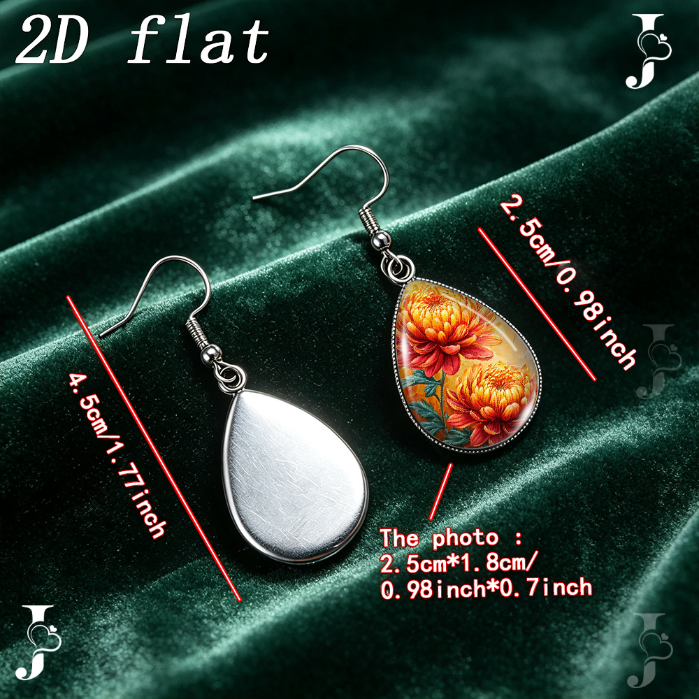 Teardrop Dangle Earrings with Autumn Chrysanthemum Pattern