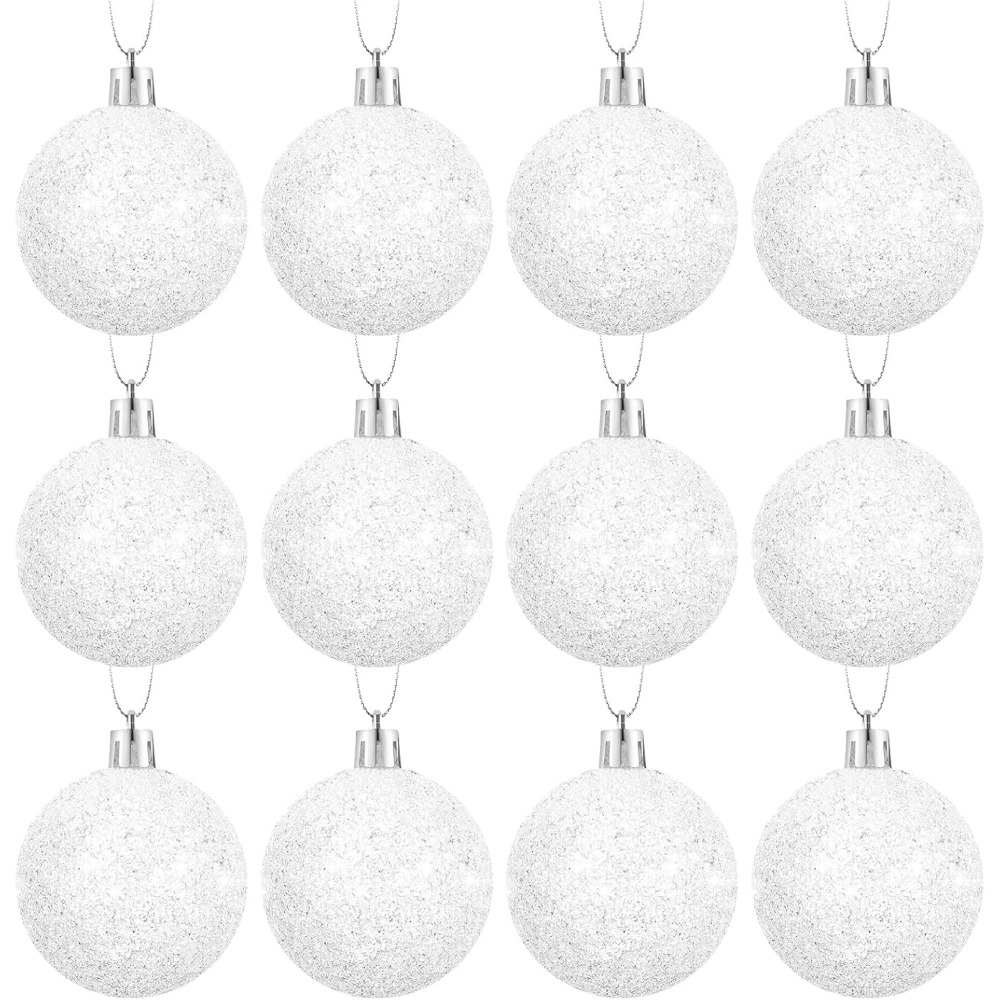 TEMU 12pcs, 6cm/2.36inch White Christmas Ball Decorative Hanging Ornaments, Snowball Decoration, Glittering Shiny Snowball Christmas Decorations For