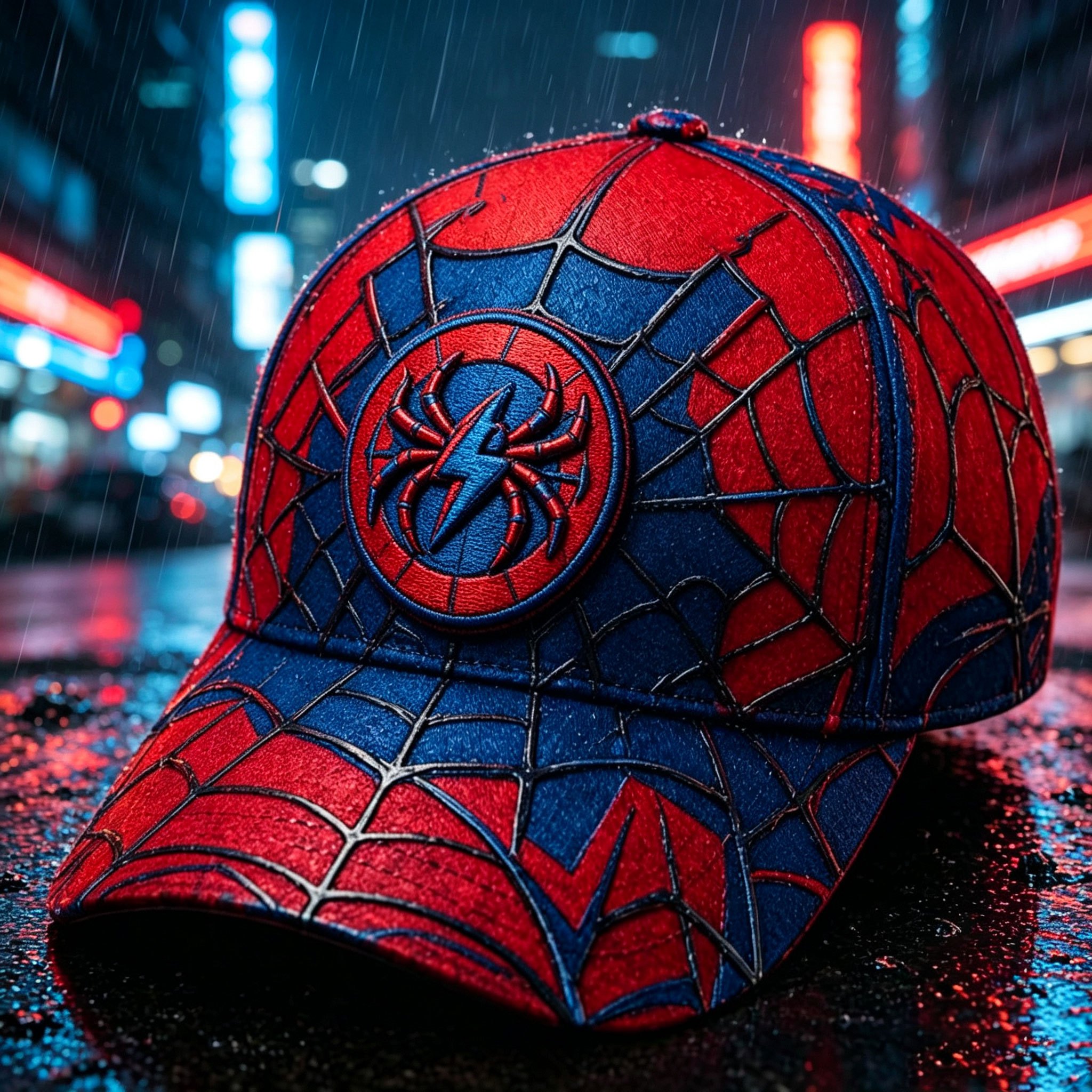 TEMU 1 Unisex Red Blue Spider Web Baseball , Lightning Spider Badge Adjustable Hat, Casual Streetwear Sun For Men Women Daily Outdoor Christmas Hat