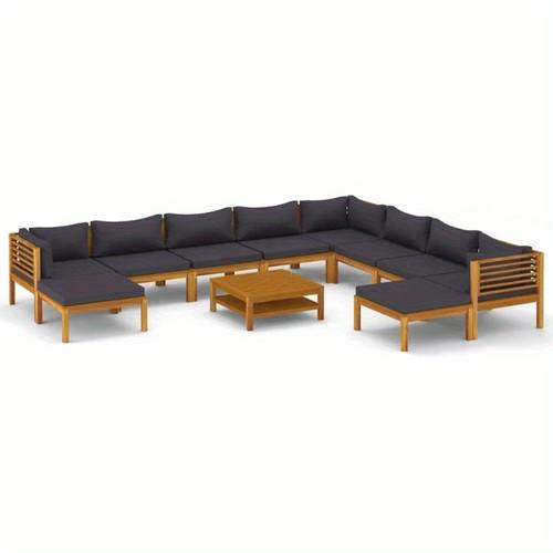11pcs patio lounge set with cushion solid acacia wood