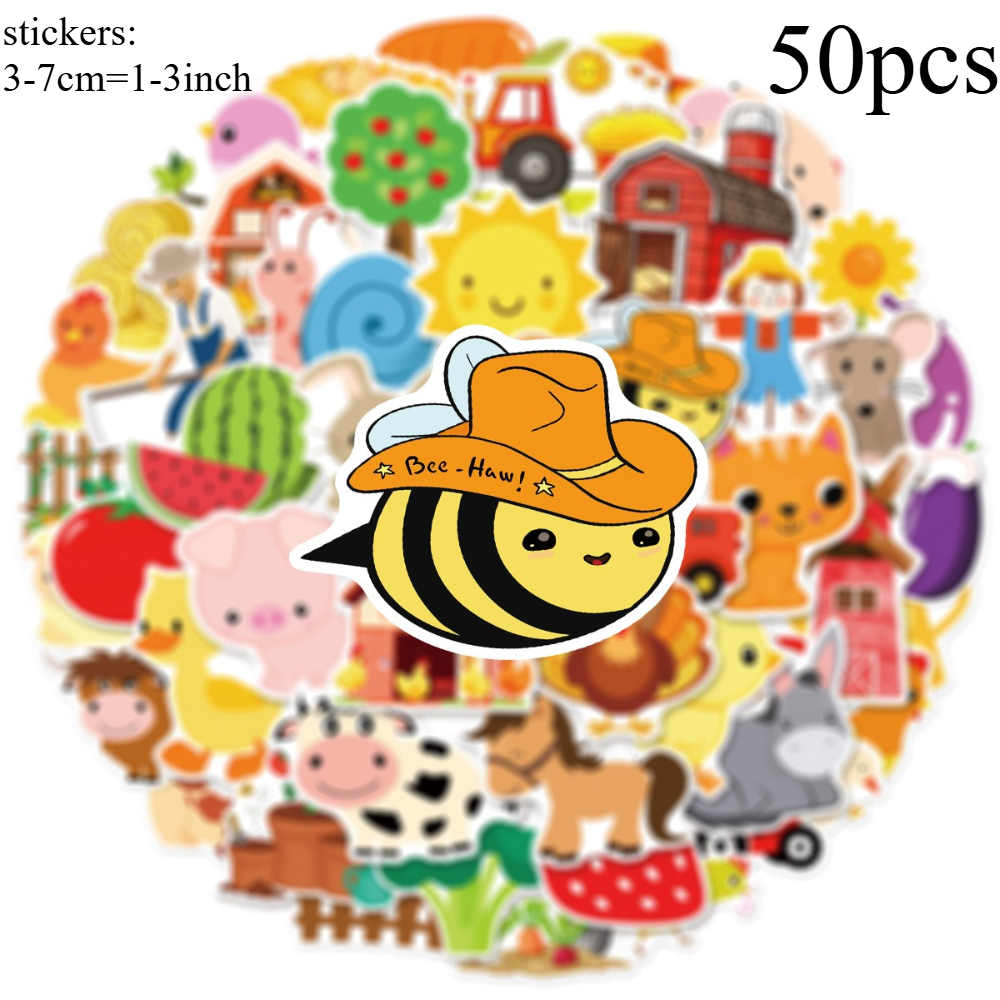 Image of 50pcs Cute Cartoon Farm Ranch Series Graffiti Stickers For Suitcases Mobile Phone Cases Laptop Helmet Skateboard Decorative Stickers Diy Creative