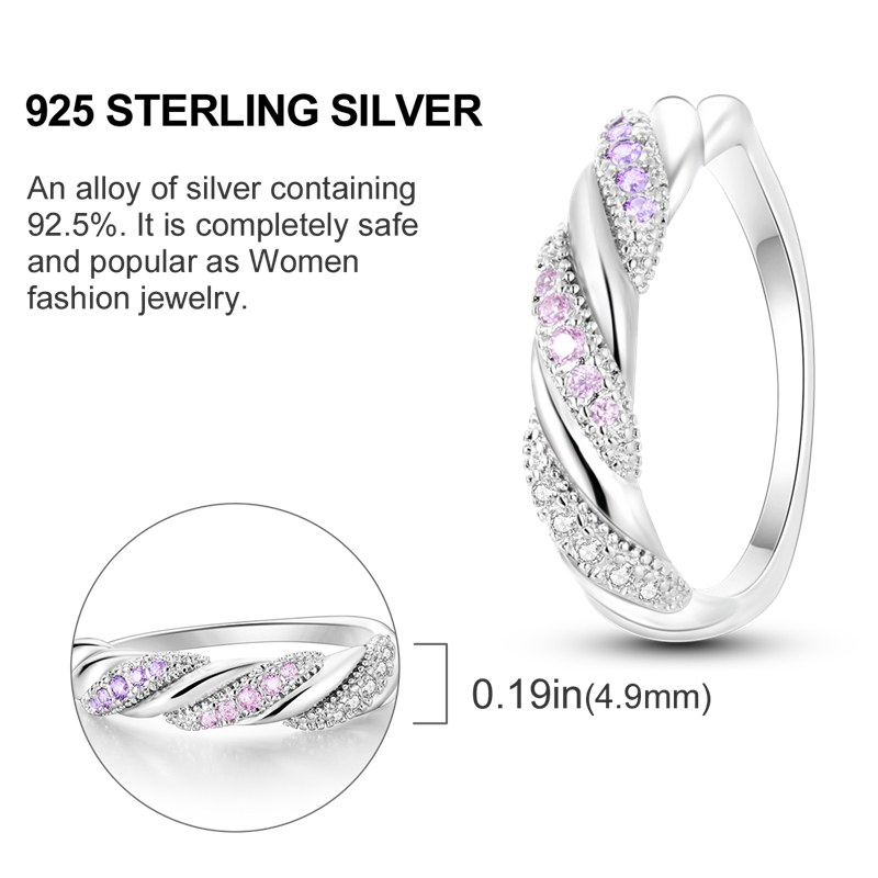 Women's 925 Silver Twisted Rope Ring, Elegant