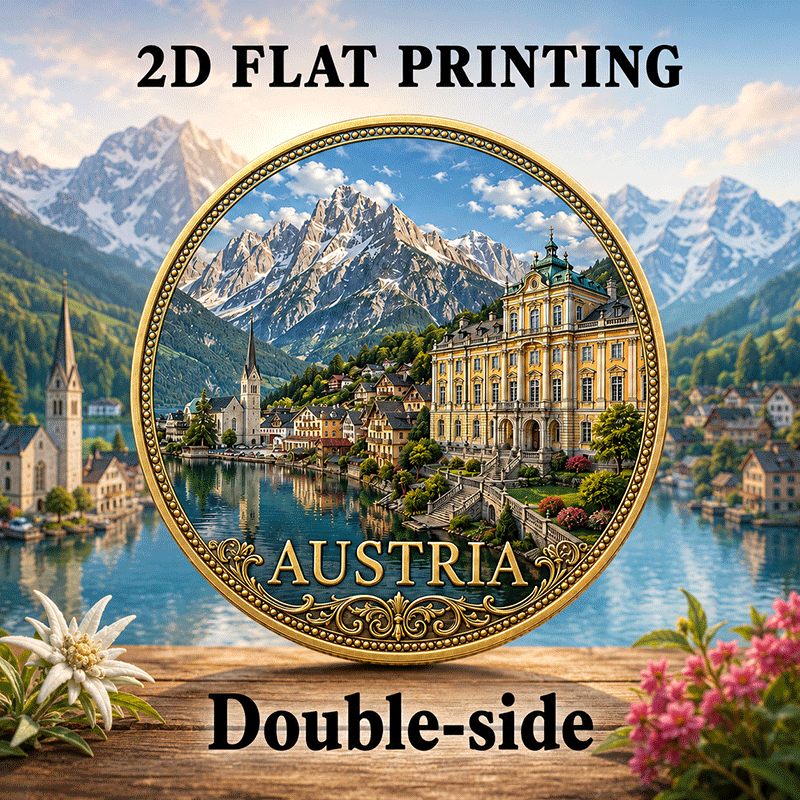 TEMU 2d Double-sided Commemorative Coin, 1pc, Country Travel Souvenir Coin, Austria, Alpine Design, Collectible Keepsake Gift, Travel Lover Gift,