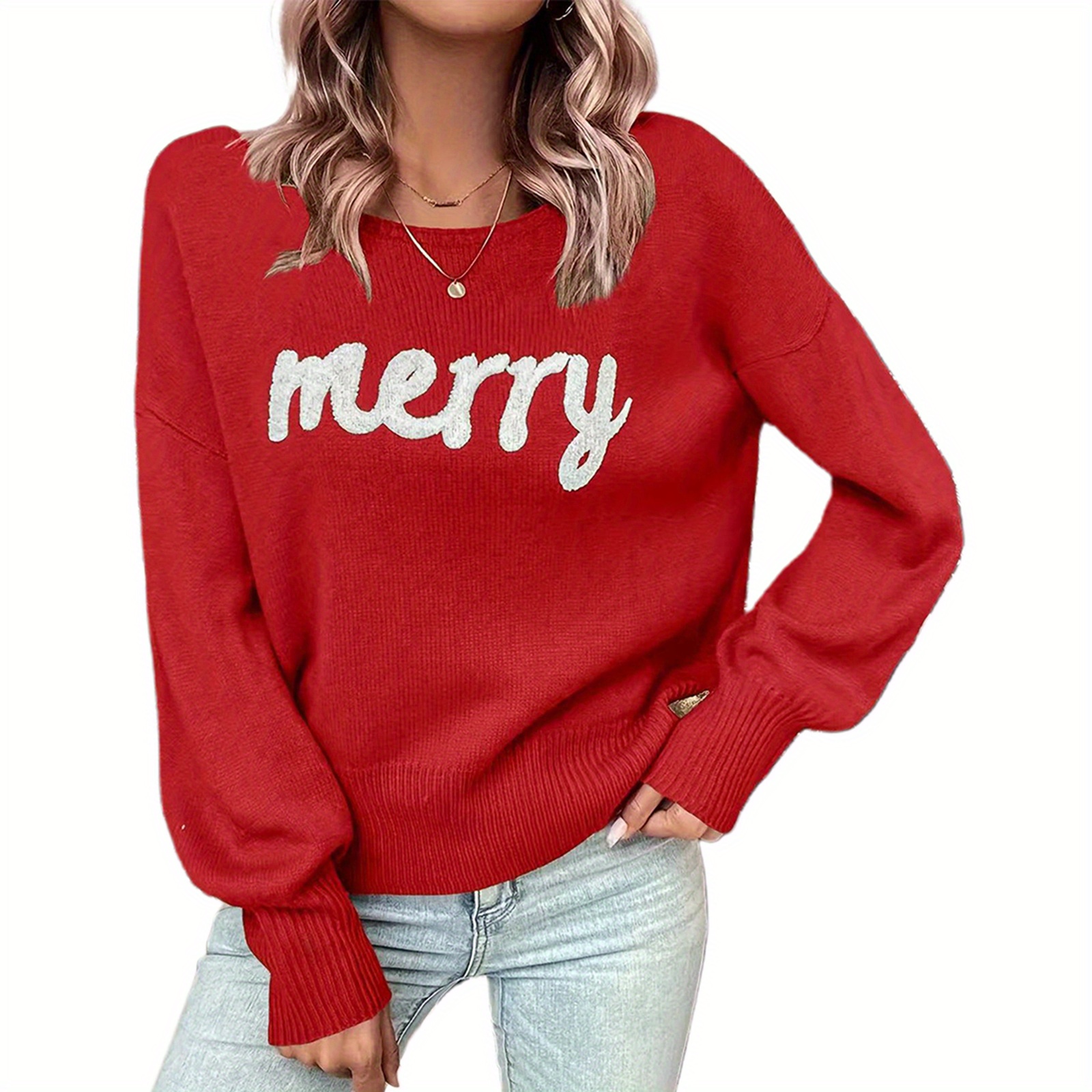 

Women Christmas Sweaters Embroidery Long Sleeve Knitwear For Streetwear