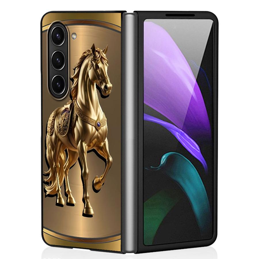 TEMU Phone Case - Back Phone Cover Case Suitable For For Galaxy Z Fold 7 6 5 4 3 Z Fold4 Z Z Fold3 Golden Horse Pattern