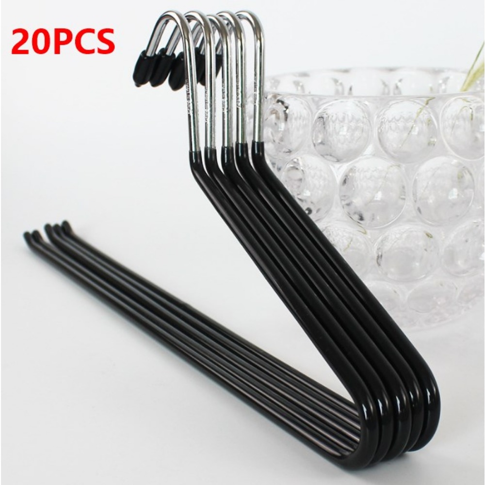Image of 20 Heavy-duty Black Metal Hangers With Clips For Pants And Skirts Non-slip 35cm Garment Hangers