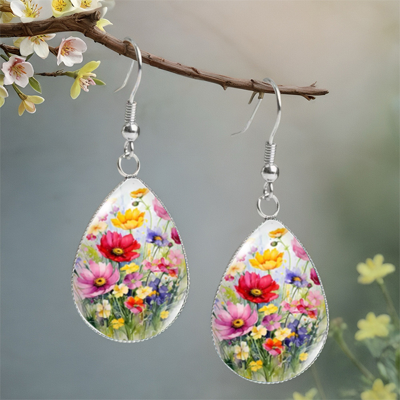TEMU 1 Pair Spring Floral Teardrop Earrings, Fresh Drop Earrings, Elegant Daily Jewelry Gift Men's Ear Jewelry