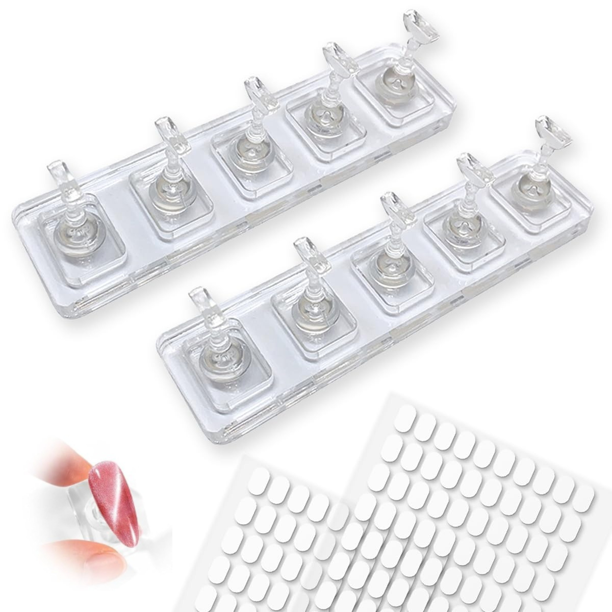TEMU Acrylic Non-magnetic Nail Display Stand Base Kit: Transparent Peg Nail Tip Holders & Press-on Practice Stand With 2 Double-sided Adhesive Sheets