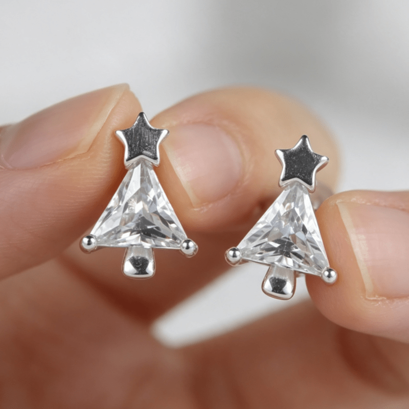 Women's Triangle Zirconia Christmas Tree Stud Earrings