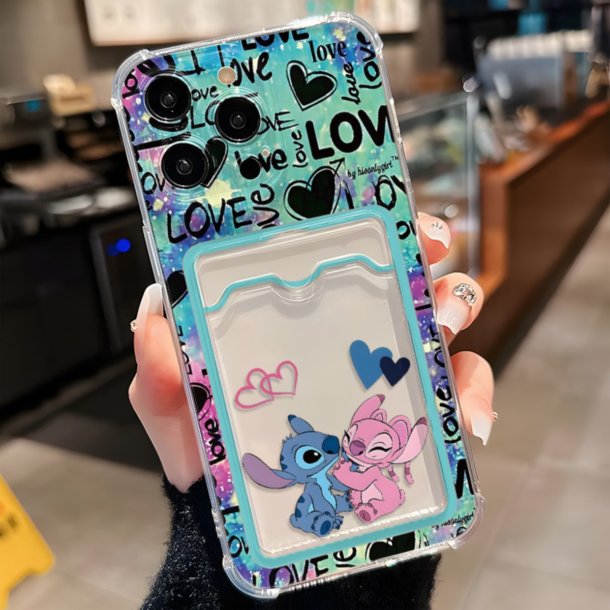 1pc Disney Series with Card Slot Protection Mobile Phone Case The Theme Is Stitch Disney Character Cute Adorable Blue Alien Suitable for Iphone 16 15 14 13 12 11 Pro Promax Plustpu Materialcute Cartoon Design Perfect
