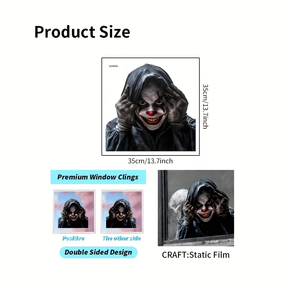 Image of Double-sided Pet Static Cling Window Film With April Fools' Day And Halloween Prank Clown Patterns, Suitable For And Car Window Static Decals