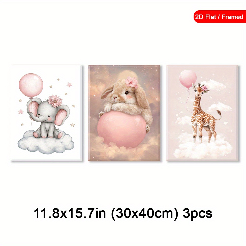 TEMU Set Of 3 Framed Classic Wall Arts, Modern Canvas Wall Art, Whimsical Stars Art Prints, Sweet Creatures Poster Print, Cloud Fantasy Artwork Wall
