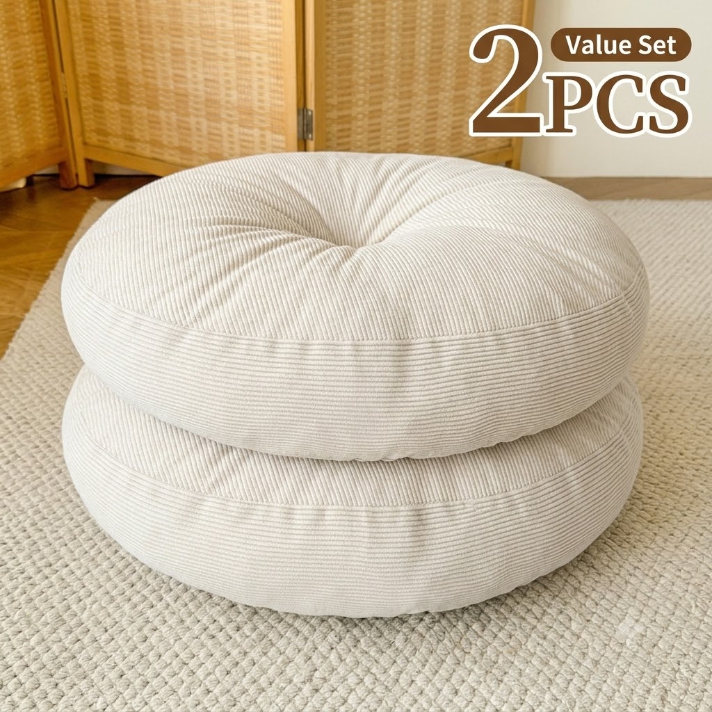 TEMU 17.7x17.7in 2pcs Round Floor Pillows Extra Thick Meditation Cushions Tufted Sitting Pillows For Living Room Bedroom Office Boho Home Decor