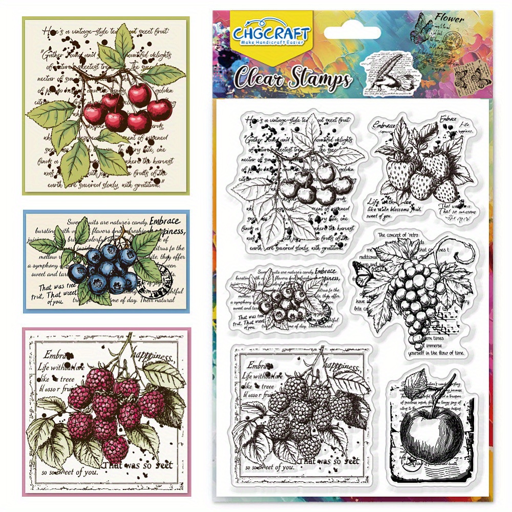 TEMU 1 Sheet Pvc Plastic Clear Stamps For Scrapbooking, Photo Albums, And Craft Cards - Fruit Designs (160x110mm) - Includes , Berries, And More -