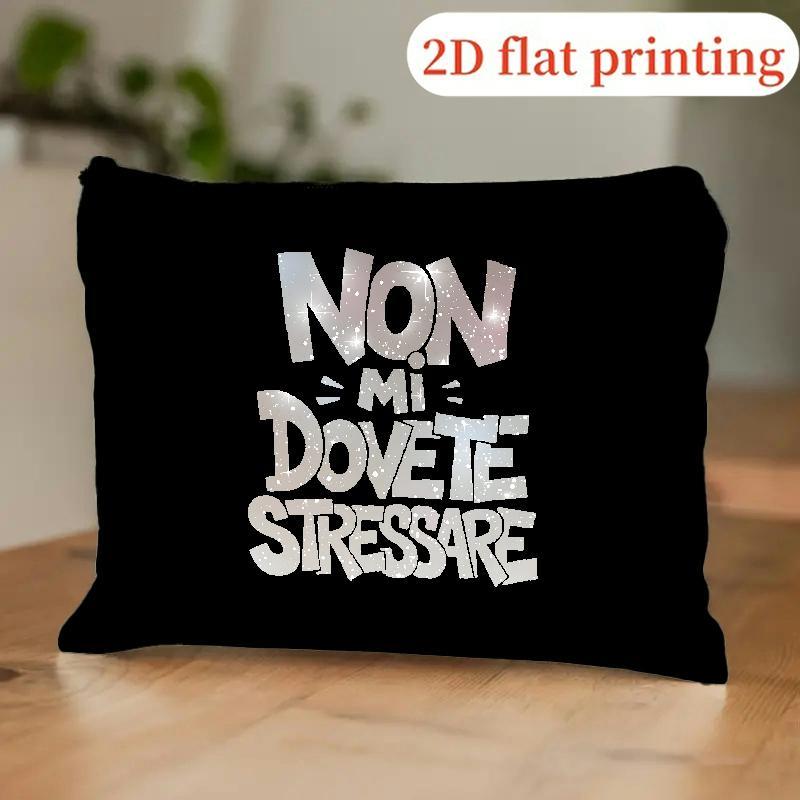 TEMU 1 pz Borsa per trucchi a tema antistress, con glitter argentato e la italiana "Non Mi Dovete Stressare" stampata. Fresca e audace, adatta per