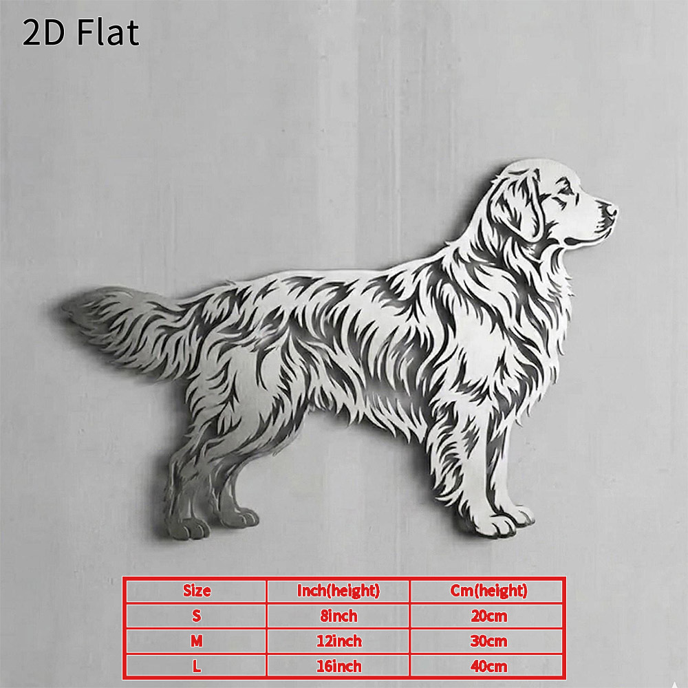 TEMU 1pc 2d Flat Golden Retriever Dog Metal Wall Art Stylish Modern Pet Silhouette Metal Sign Decor Durable Waterproof Plaque For Room Bedroom Porch
