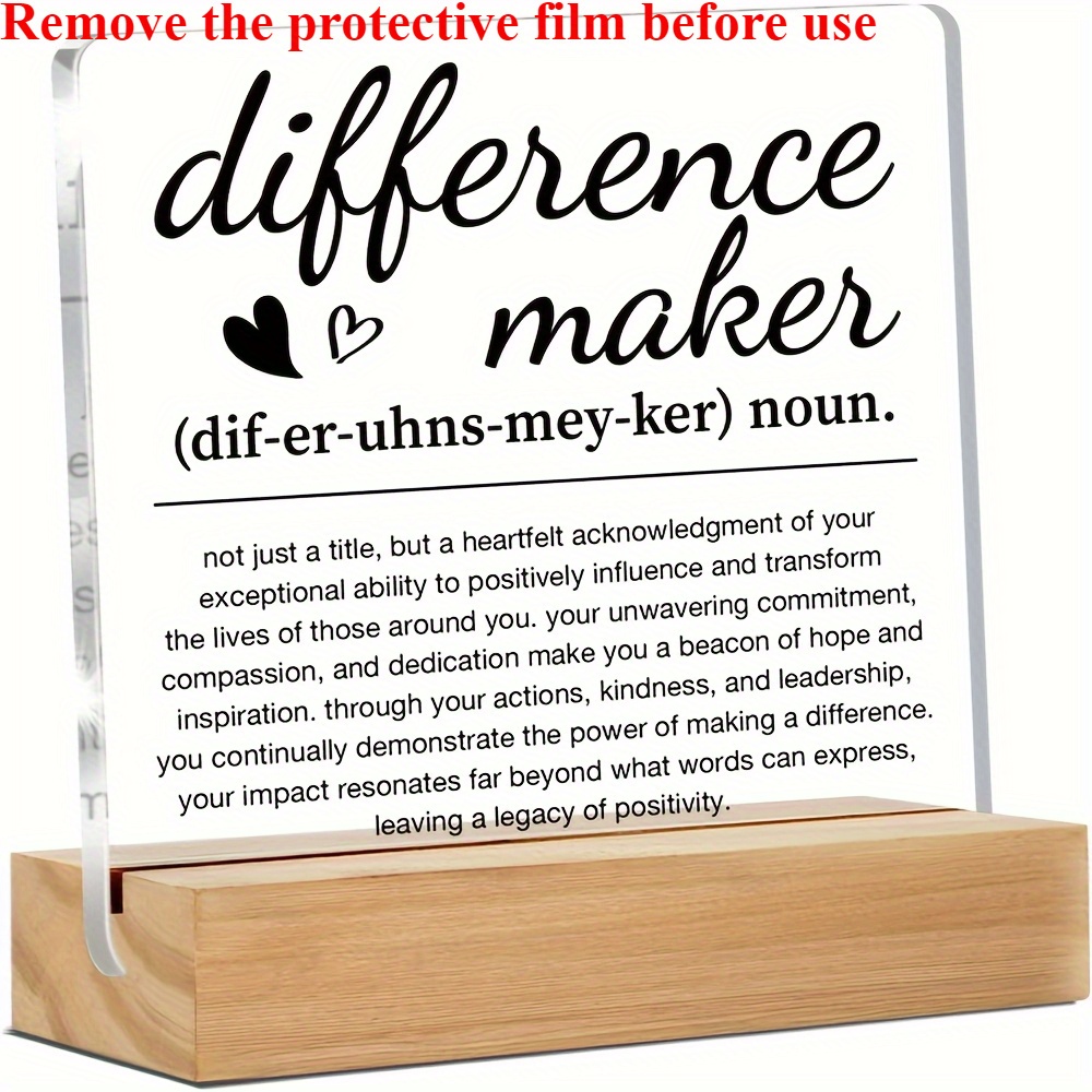 TEMU 2d Flat Printing "different Maker" Appreciation Message, With Wooden Base - Transparent Acrylic Desk Ornament With Protective Film, Gift For ,