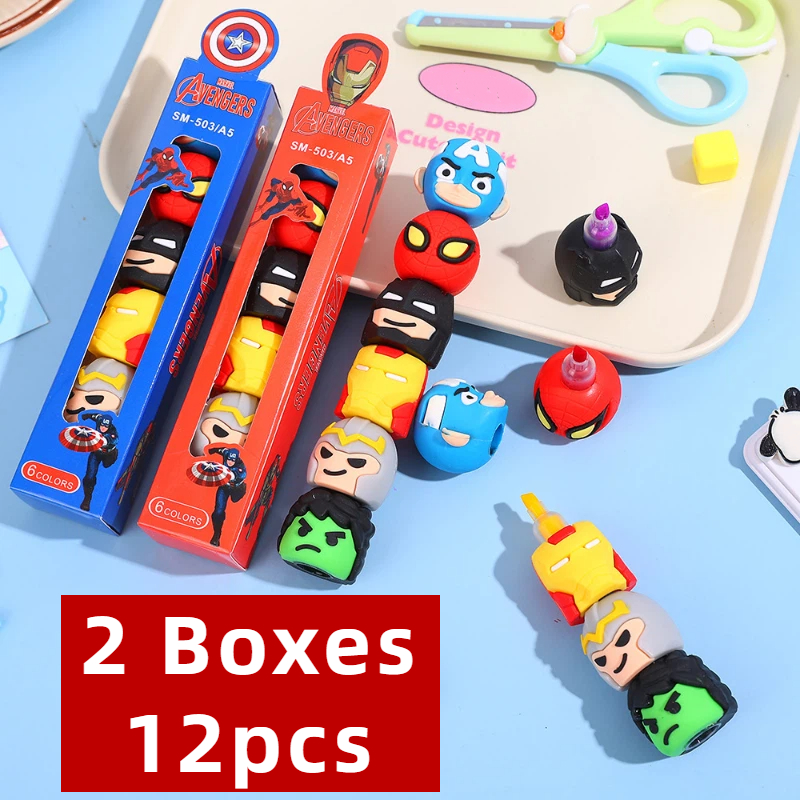 2 Boxes (12pcs) Superhero Stackable Five-color Highlighter, Captain America, Iron Man, -man, Thor & Hulk , Ideal For Fans, Silicone Spliced Marker For Doodling & Journaling