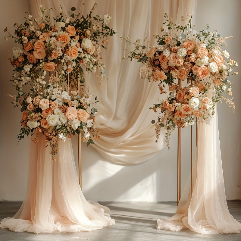TEMU 2d Flat Romantic Transparent Champagne Wedding Arch Tulle, Made Of Elegant Polyester Fiber Fabric, Suitable For Weddings, Proposals,