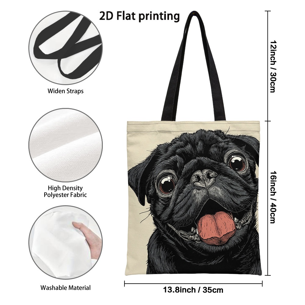TEMU 1pc Elegant Happy Smiling Floral Print Tote Bag, Fashionable Reusable Grocery Bags With Interior, Durable Foldable Shoulder Handbag For Grocery