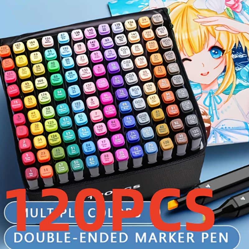 TEMU Dual Tip Art Markers Set, Art Markers, Artist Painting Permanent Sketch Markers, Suitable For Students Adults Coloring, Illustration Alcohol