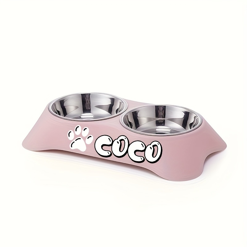TEMU Customizable Names Or Texts, Personalized Double-bowl Pet Bowl, Made Of Stainless Steel, Suitable For Feeding And Water Bowls For Cats And Dogs,