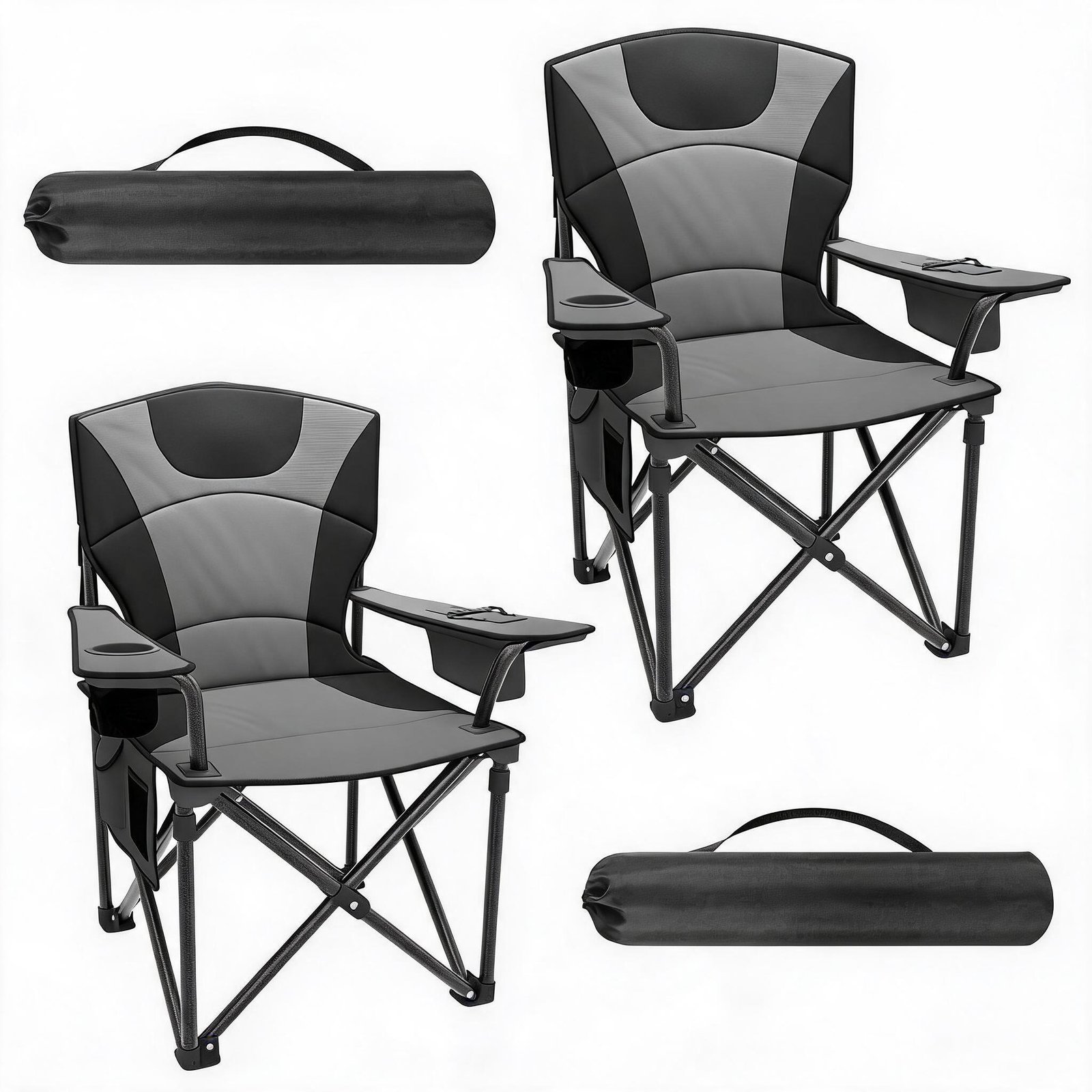 Image of 98x70x108cm Oversized Folding Camping Chair, Heavy Duty Camping Chair With 200kg Load Capacity, Portable Outdoor Fishing Chairs With Cooler Bag, Cup Holder And Carry Bag, For Camping, Hiking, Beach