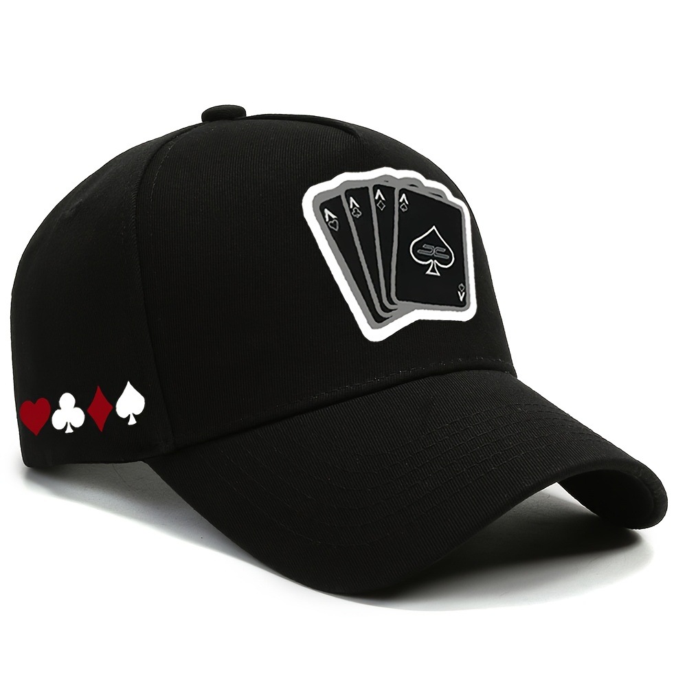 TEMU 1pc Printed Playing Card Side Printed Suit Pattern 5pcs Baseball Cap Unisex Trucker Hat Breathable Adjustable Golf Hat Men Women Summer Fashion