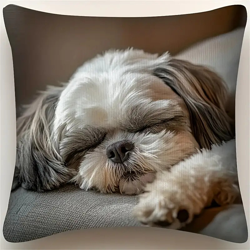 TEMU 1 taie d'oreiller Shih Tzu style vintage avec fermeture éclair, lavable en machine, en polyester doux et lisse, avec un motif imprimé d'un chien