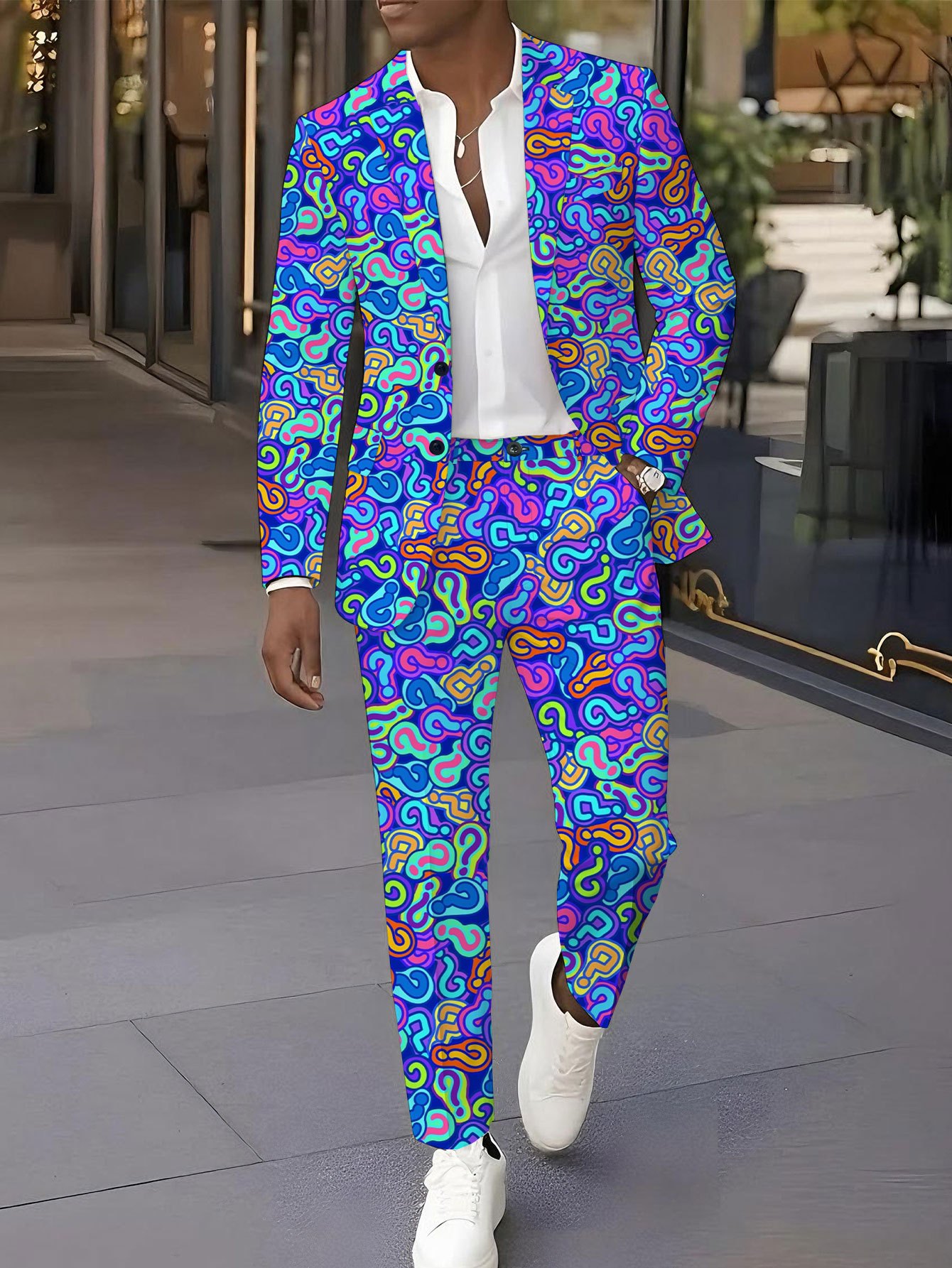 Men S  -Fit   Suit with Colorful   Pattern - Classic Notch Lapel   & Pants Set for Weddings, Parties, and Formal Events, Wedding Attire, Trendy Men S Suit,   Fit Suit
