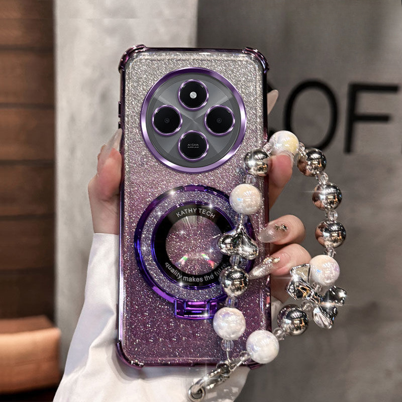 TEMU Funda para teléfono: Funda antigolpes con anillo y pulsera para Xiaomi Redmi 14C 4G, cubierta con soporte brillante para Xiaomi Redmi 14C 4G