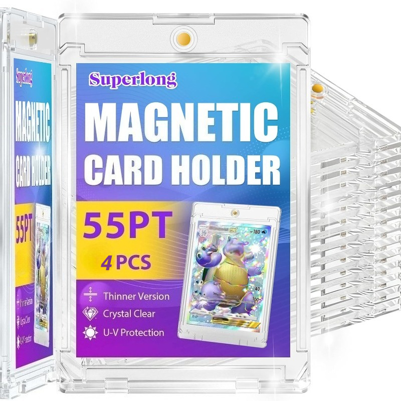 TEMU 4pcs Upgraded 55pt Magnetic Trading Card Holder, 2pcs Magnets Uv Protected Hard Plastic Display Case For Baseball Football Basketball Sports