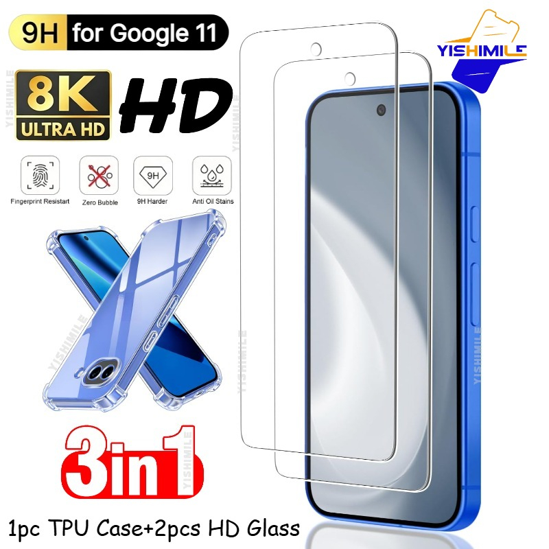 TEMU [3in1] 2pcs High-definition Tempered Glass Screen Protectors 1pc Drop Protection Tpu Phone Case Suitable For Google Pixel