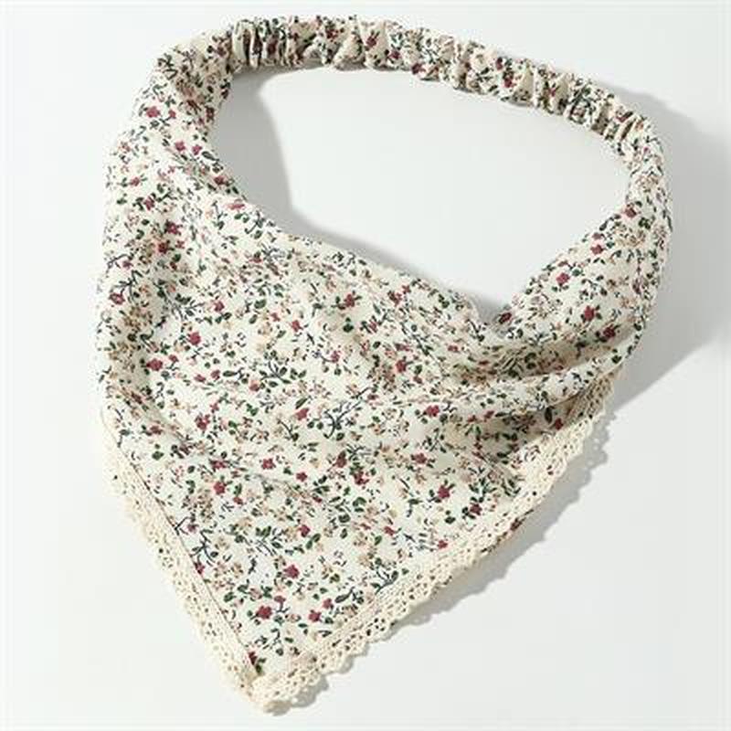 E-shop 1 Stück Damen Haar Accessoire Chiffon Blumen Stirnband mit Spitzenkante und Rosen Dreieck Schal Stoff Bindeband Neuer Stil Stirnband