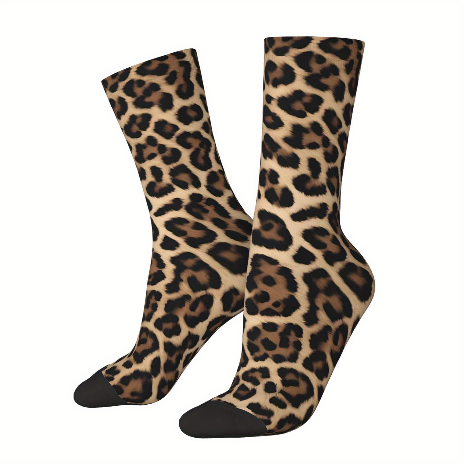 TEMU 1 Pair Unisex Outdoor Socks, Leopard Print Pattern Mid-calf Socks, Machine Washable, Suitable For , Comfortable And Breathable, Fashionable,
