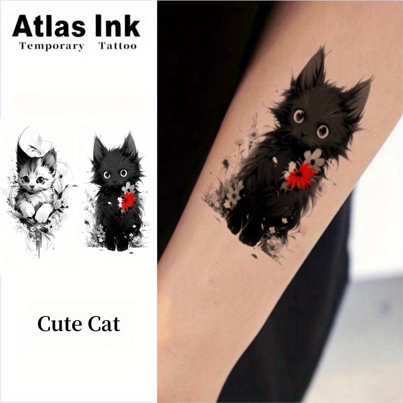 2pcs Cute Cat, Black And White. Durable Waterproof. Just Lightly Press And Paste, And Life For About . Halloween