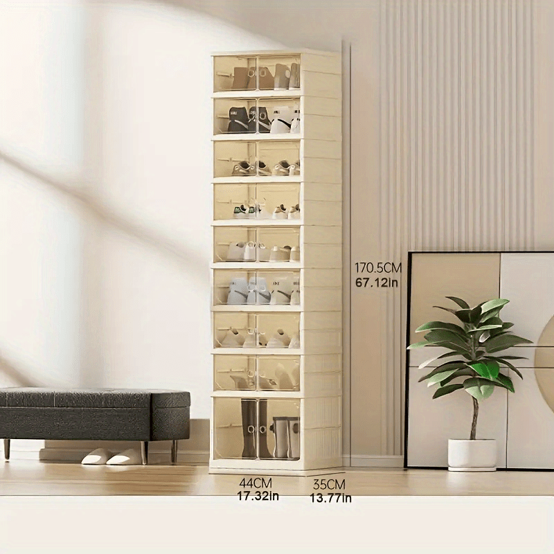 TEMU 1pc Of A 9-tier Portable Shoe Storage Organizer Suitable For Closets And , Stackable Sneaker Cabinet Featuring A Magnetic Clear Door, Large