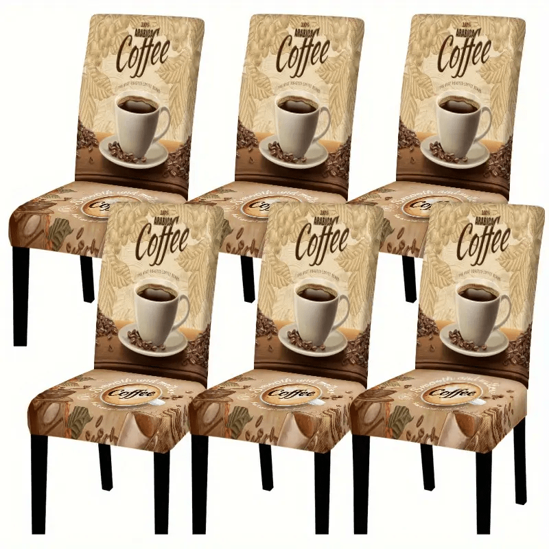 2/4/6pcs Coffee Pattern Dining Chair Covers, Elastic Printed Chair Covers, Suitable For Home Decor And Festive Gathering Atmosphere, Protection Covers